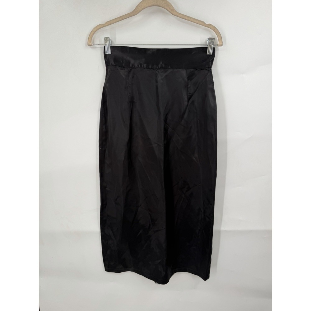 Vintage Witchy Whimsigoth Satin Midi Skirt Lace Detail Women Small Black Vampire